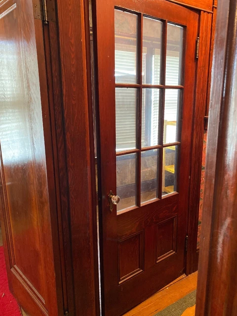 Vintage Solid Chestnut Wood Inside Door & Glass Panels Glass Knob 32”x80”