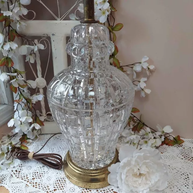 Vintage Waterford or Loevsky? Cut Crystal & Brass Ginger Jar Chinoiserie Lamp