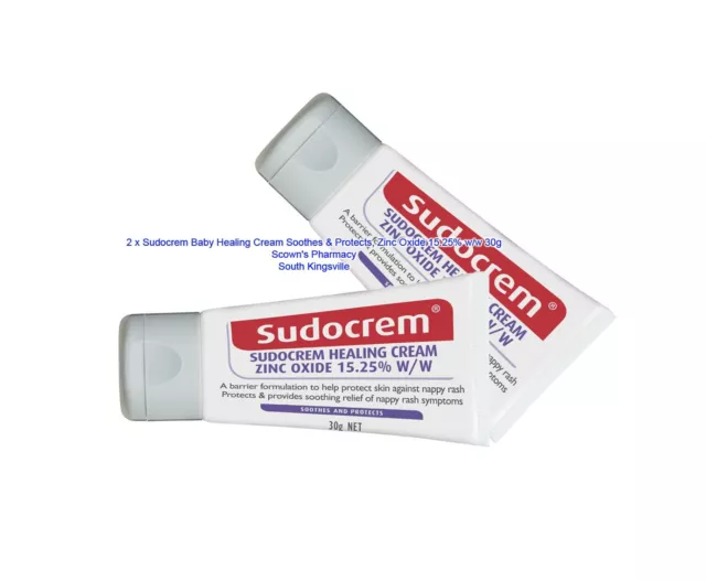 2 x Sudocrem Baby Healing Cream Soothes & Protects, Zinc Oxide 15.25% w/w 30g