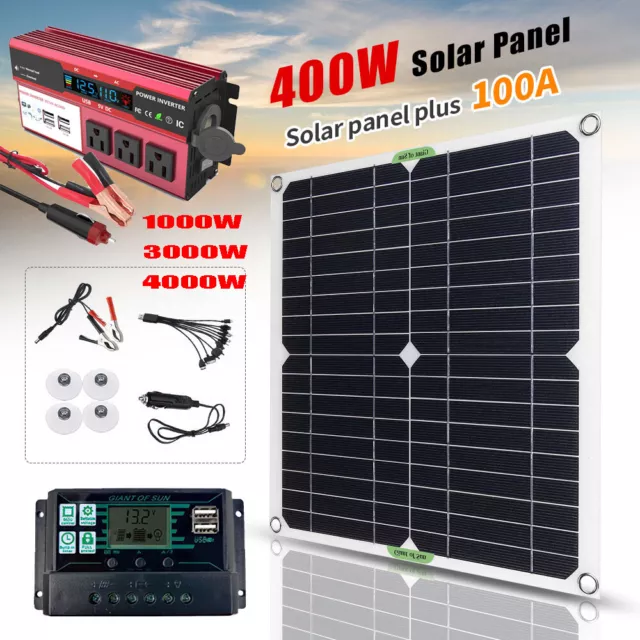 4000W Car Power Inverter + 400W Solar Panel Kit 100A Battery Charger Controller