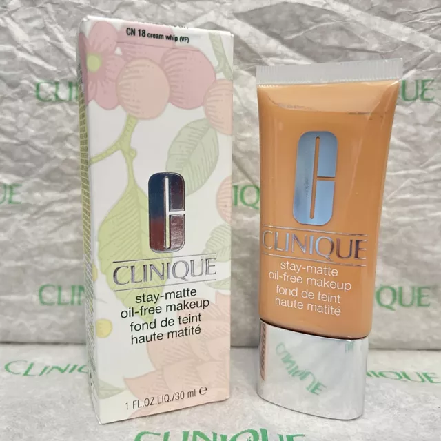 Clinique Stay-Matte Oil-Free Makeup ~ 1 oz /30 ml,  CN 18 cream whip, NIB