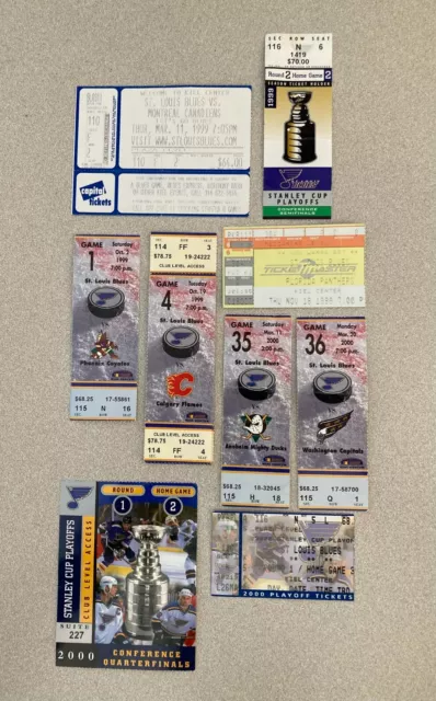 1998-1999 & 1999-2000 NHL St. Louis Blues 11 Tickets for 9 Separate Games