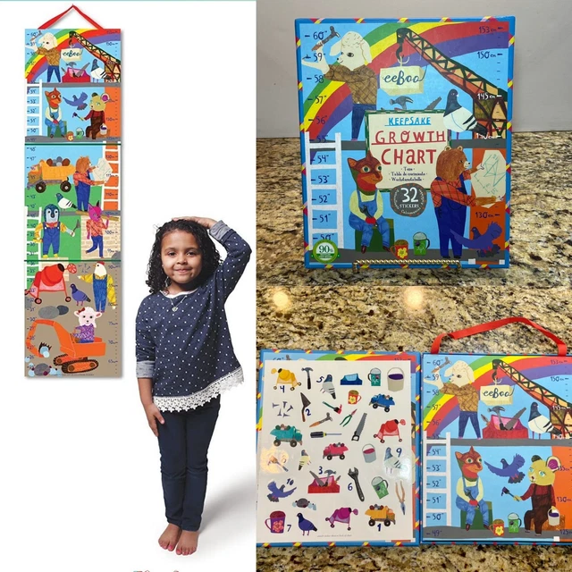 eeBoo Keepsake Kids Growth Chart Grow Construction Animals Stickers NEW *GIFT*
