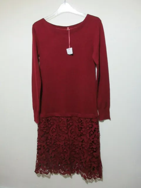 MAGLIONE STOFFA BIANCA ABITO BACCA BORDEAUX MAGLIA PIZZO MISTO LANA ALPACA taglia 8 NUOVO 3