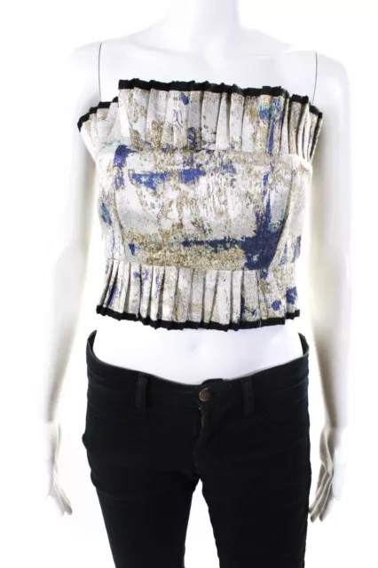 Style Mafia Womens Pleated Trim Cropped Top Multi Colored Size Medium