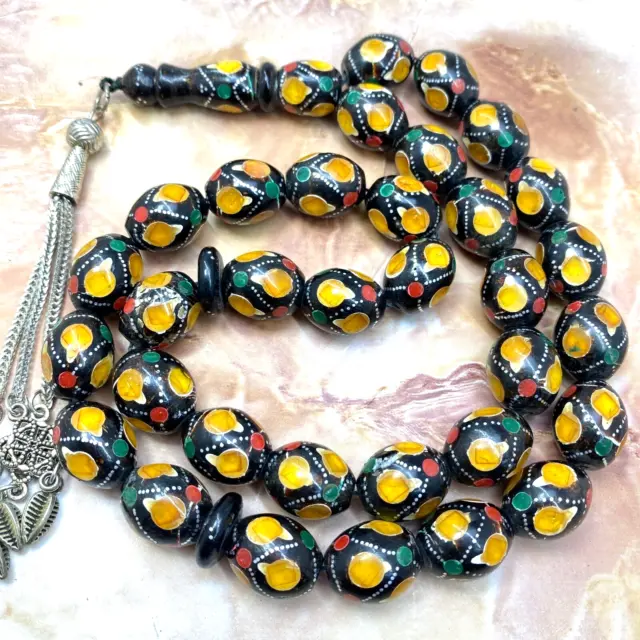 Antique amber 33 Prayer Beads worry beads Yemen Natural Black يسر مكاوي