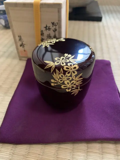 Natsume Tea Caddy Container Canister Makie(Gold Lacquer) Cherry Blossoms U-0260