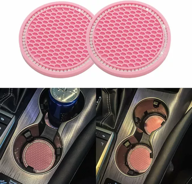 2 Universell Auto Untersetzer Pad Pink Getränkehalter Matte Strass Innen Zubehör