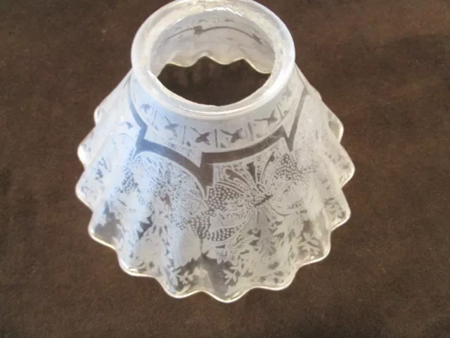 Art Deco Lamp Glass Shade Acid Etched to clear Flowers Ribbons Cone 6.25" Tall
