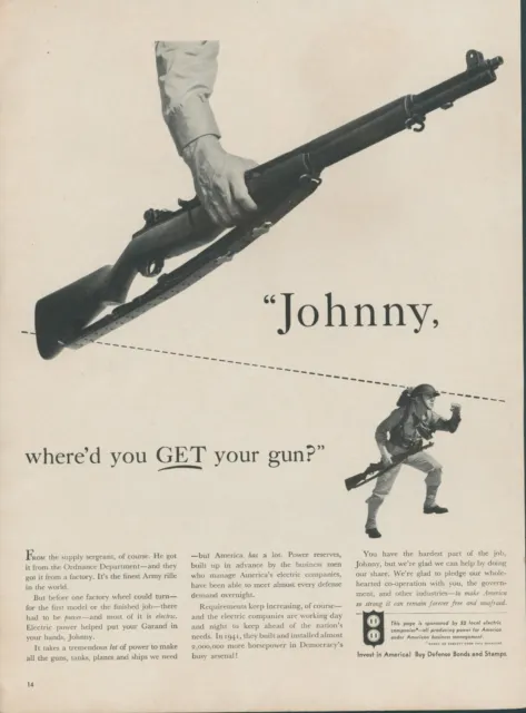1941 Electric Companies Power Johnny Where'd You Get Your Gun Vtg Print Ad L9