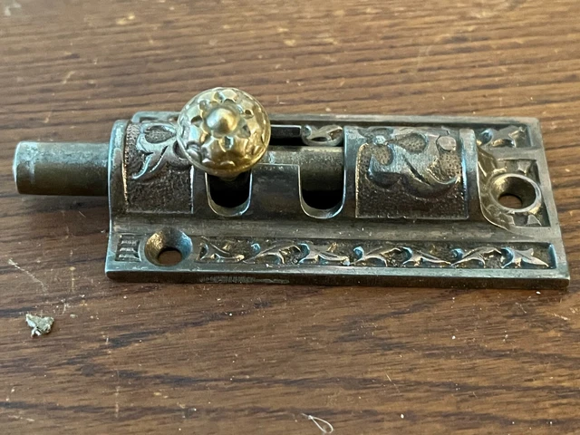 Antique vintage bronze victorian eastlake door bolt part