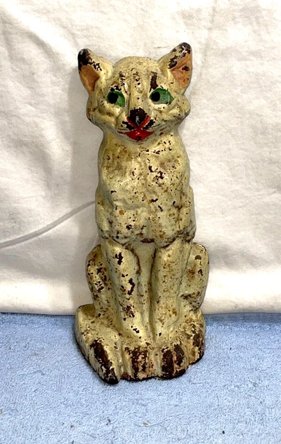 EARLY Antique 7lb Sitting CAT 10" tall DOORSTOP Paper Weight CAST IRON 1880s-90s