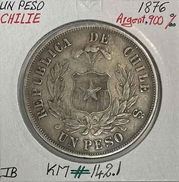 CHILI - UN PESO 1876 - Pièce de Monnaie en Argent // Qualité : TB