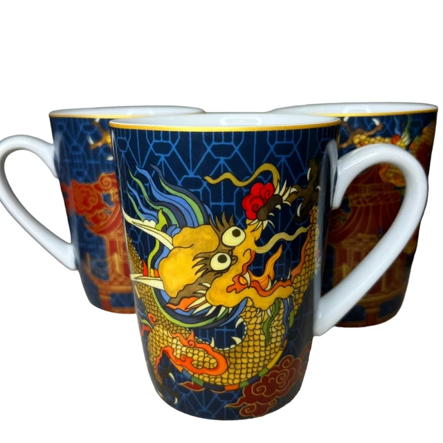 3 Williams Sonoma Lunar New Year Chinese Dragon Coffee Mug - Set of 3 Tea Cups