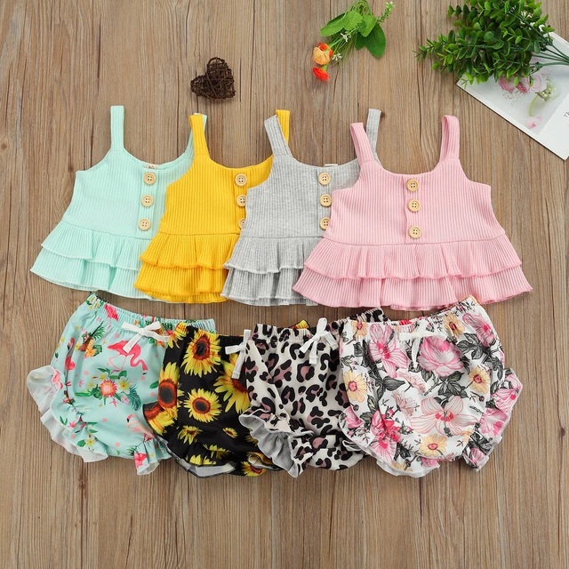 Set Bambini Bambini Abiti Estivi Bambini Top Abbigliamento Top Pantaloncini Bambino Età 1-4 Anni