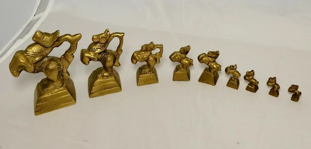 Vintage BRONZE OPIUM WEIGHT SET 3 hanging 6 Smalls 529g - 5g Lot of 9