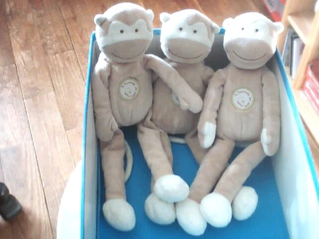 Doudou 6974 / Lot De 3 Peluches Singe "Kiabi Bebe" La Farandole Des Petits Singe