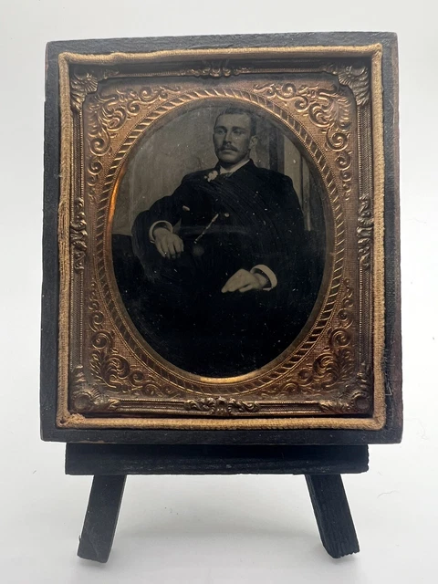 CIRCA 1860s CASED TINTYPE HANDSOME WEALTHY YOUNG MAN WITH MUSTACHE