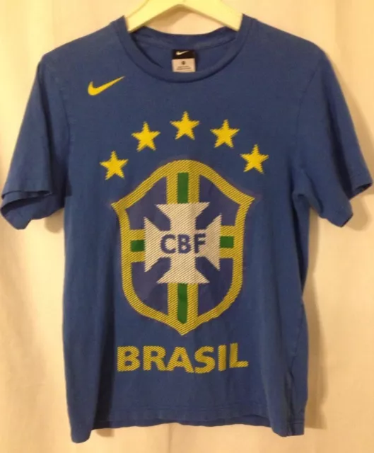 Nike Brazil Brasil MNT CBF Blue Logo Crest Soccer T-Shirt Small