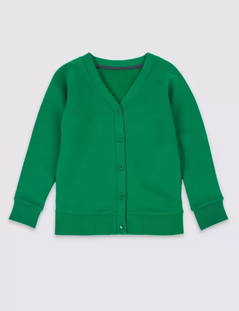 M&S Cotton Sweat School Cardigan, V-Neck Emerald Green, size 41-43 inch long