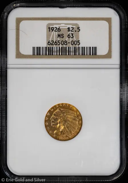 1926 INDIAN GOLD Quarter Eagle $2.50 Coin - PCGS MS63 (BU UNC