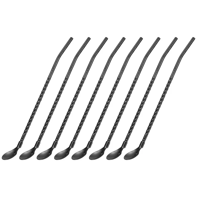 16Pcs 8.6" Stainless Steel Spoon Straws Reusable Twist Handle Spoon, Black
