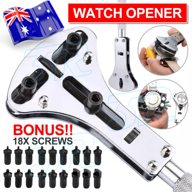 Watch Repair Back Case Opener Wrench Screw Cover Remover Tool Kit AU