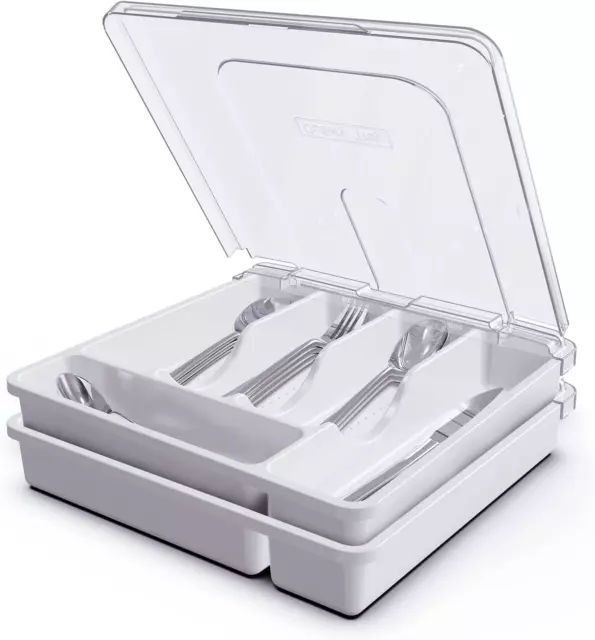Silverware Holder with Lid Double Layer Utensil Tray with Cover Large Flatware O
