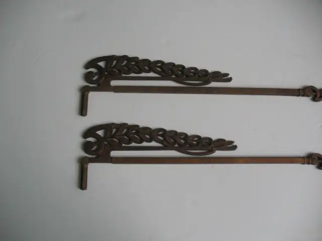 Antique Pair Of Cast Iron Brass Finish Adjustable Swing Arm Drapery Hanging Rods 3