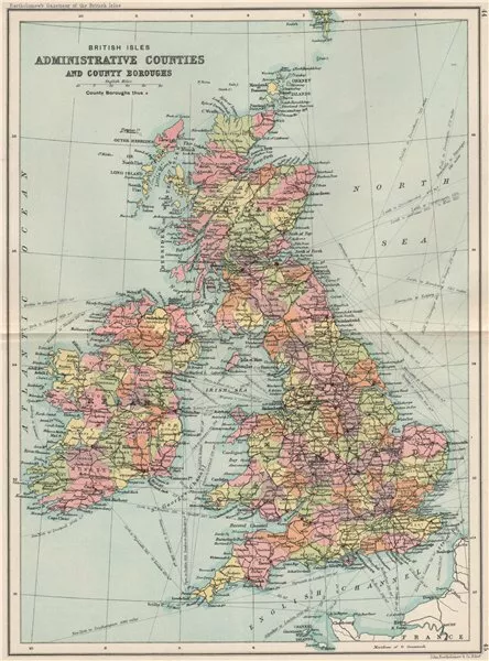 BRITISH ISLES. Administrative Counties/County Boroughs. BARTHOLOMEW 1904 map