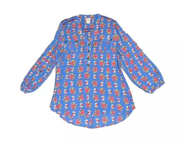 Matilda Jane Women's Popover Blouse Size XL Blue Floral Long sleeve Ruffles