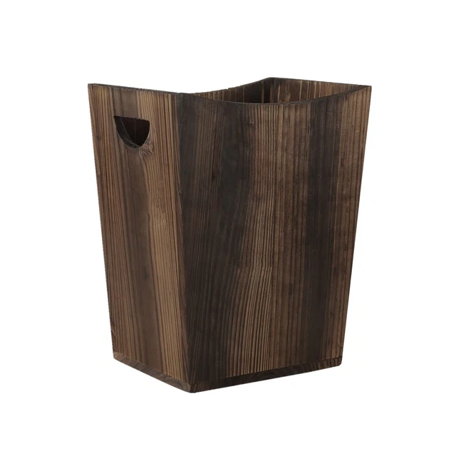 Wood Trash Can Wastebasket, Small Garbage Can Waste Basket, Rustic Tra