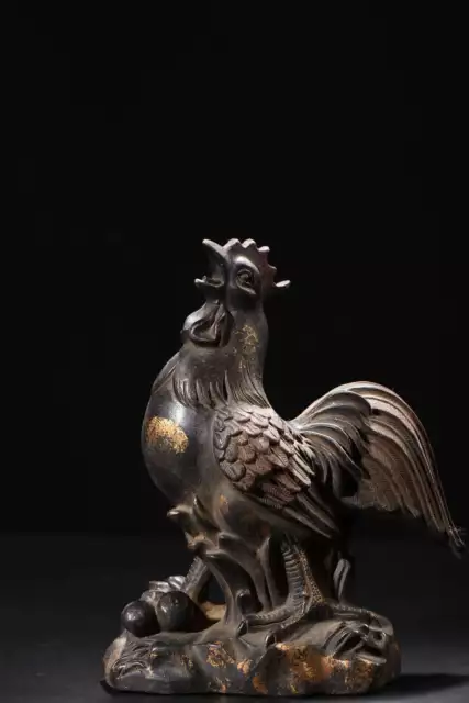 Chinese Exquisite Handmade Copper Mud Gold Cock Statue 一鸣惊人摆件 ah0243