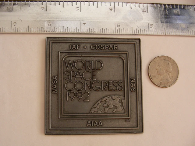 World Space Congress 1992 Paperweight/Medal with Space Flown Metal STS-42 NASA