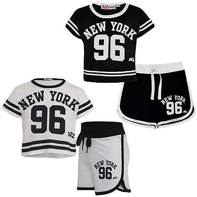 Bambine Pantaloncini New York 96 Stampa Crop Top SHORT Hot Pant Outfit Set di abbigliamento