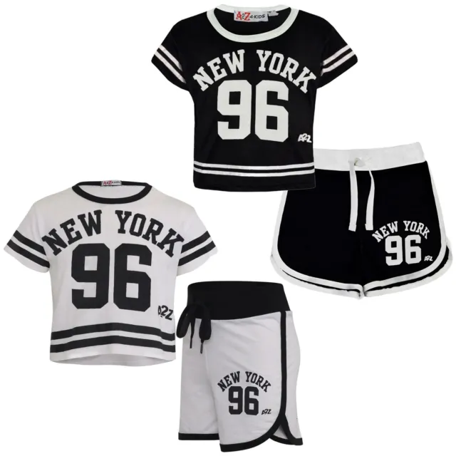 Kids Girls Shorts New York 96 Print Crop Top Hot Short Pant Outfit Clothing Sets