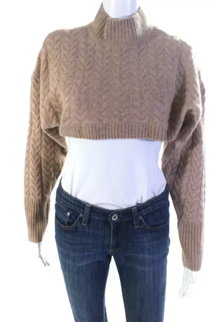 Design History Womens Cashmere Knit Cropped High Neck Sweater Brown Size OS