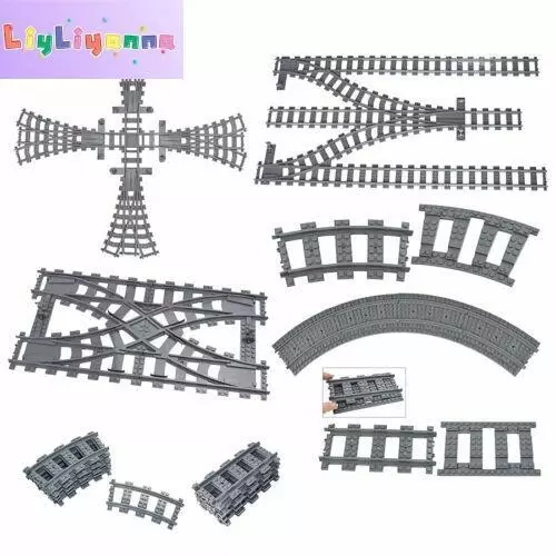Track Crossing Switch Forked Rail for Le*go Kit Train Building Blocks Sets DIY