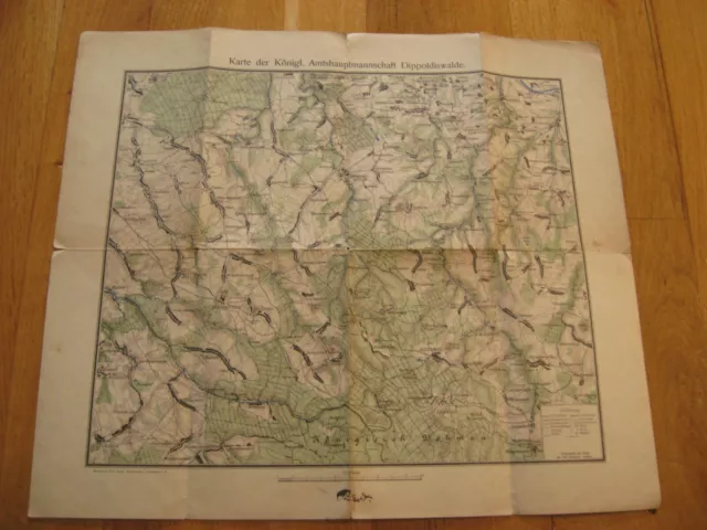 alte Landkarte Karte der Königl. Amtshauptmannschaft Dippoldiswalde um 1910
