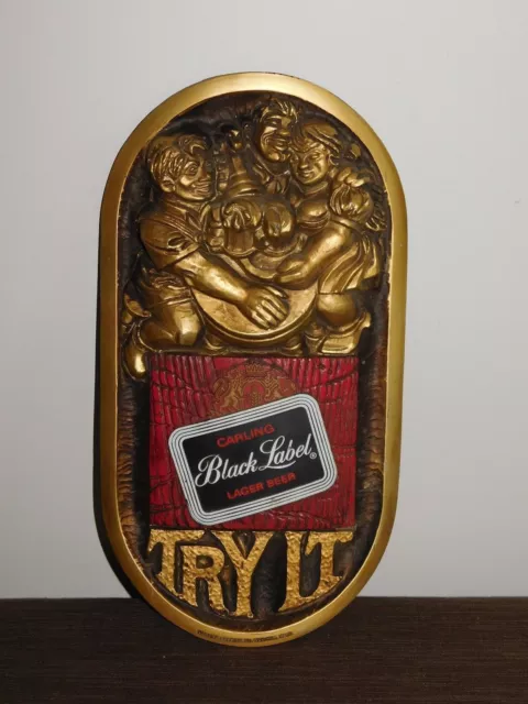 Vintage 13 3/4" X 7 1/2" Carling Black Label Lager Beer Plastic Ad Sign