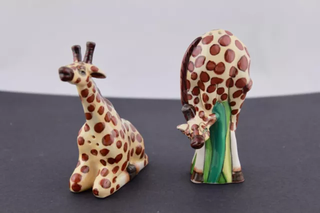 Blue Sky Clayworks Hand Painted Giraffe Salt And Pepper Shakers - Mint