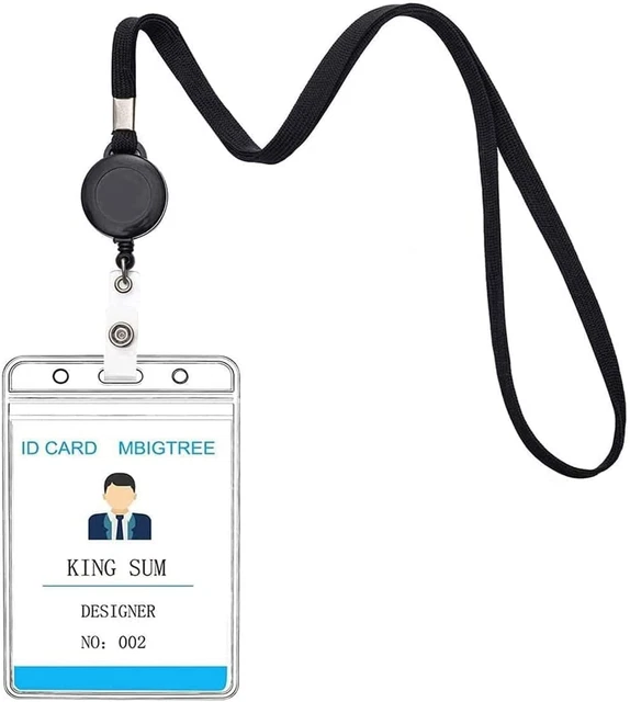 3 Pack Lanyard with ID Holder Sets - Flat ID Lanyard with Retractable Badge Reel