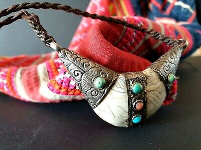 Old Tibetan Hand Made Tribal Talisman Necklace on Braded Cord …beautiful collect 2
