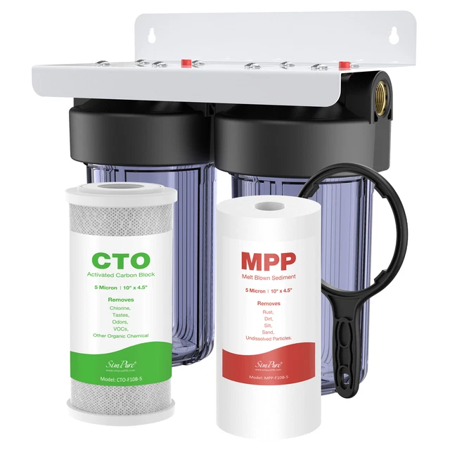 Sistema de filtro de agua para toda la casa azul grande de 2 etapas 4,5""x10"" puerto NPT PP carbono 1