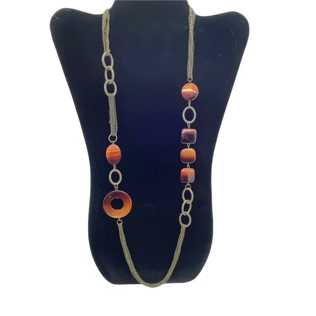 Shell Chain Necklace Women's Brown Bronze Tone Dyed Lobster Claw Clasp 30"