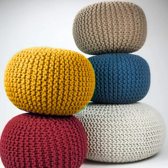 Handmade Chunky Knitted Round Pouffe Foot stool Ottoman 100% Cotton Multicolor