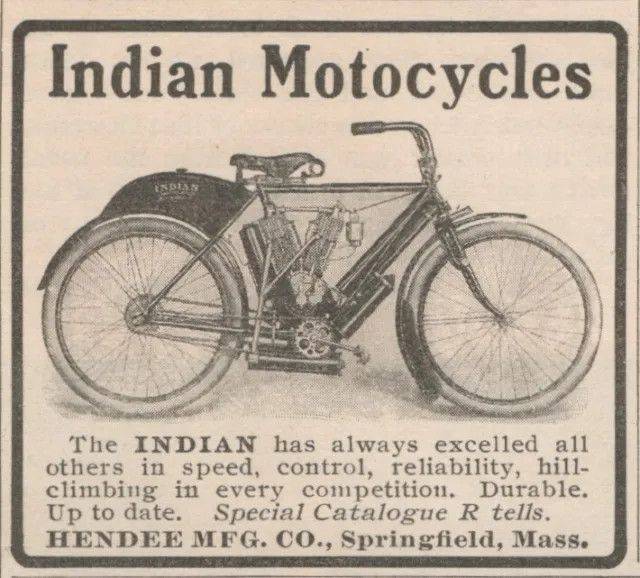 Indian Motorcycles Hendee Mfg Co Springfield Massachusetts 1908 Antique Print Ad