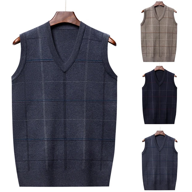 Gilet classico da uomo lavorato a maglia canotta collo a V senza maniche casual