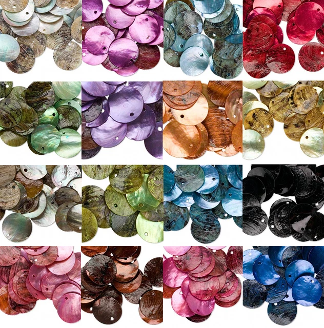 Lot of 25 Iridescent Mussel Shell 20mm Flat Round Coin Seashell Drop Charm Beads