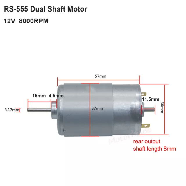 RS-555 Dual Double 3.175mm Shaft DC Electric Motor Motor DC 12V